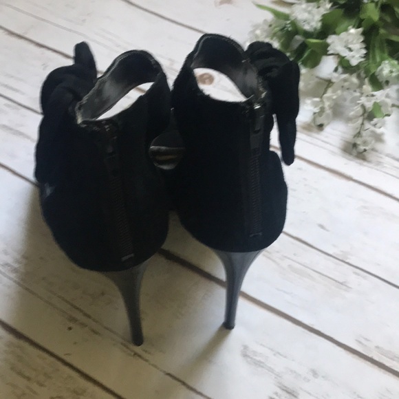 Sexy bootie heels w. bow shoes black suede size 9 - Picture 3 of 4